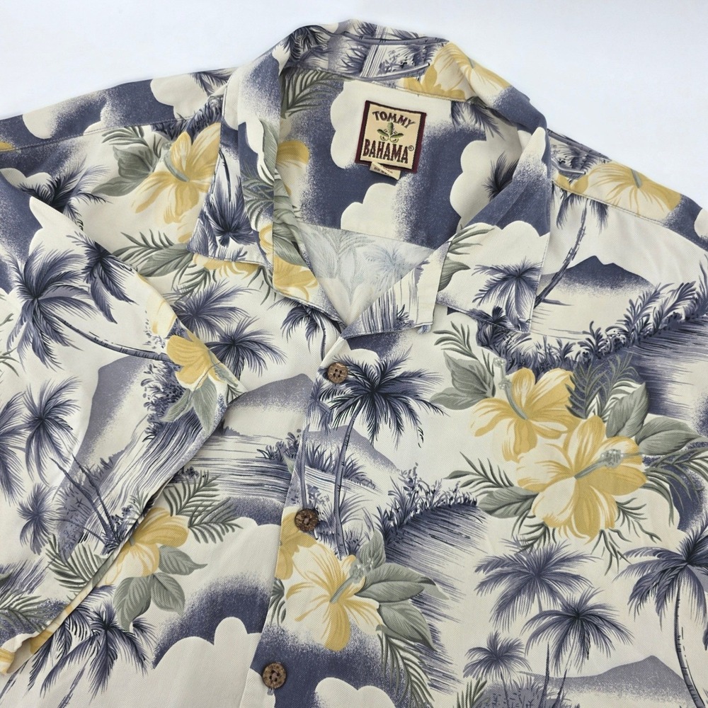 Tommy Bahama Mens XL‎ Silk Tropical Palm Camp Short Sleeve Shirt Hawaiian Preppy